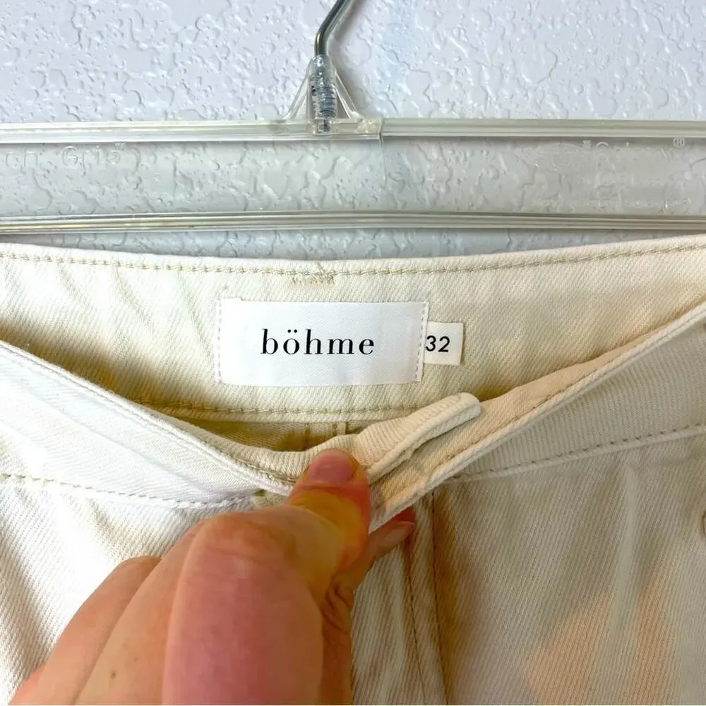 BOHME Women's Cream Distressed Cropped Jeans Size 32 - Picture 5 of 8